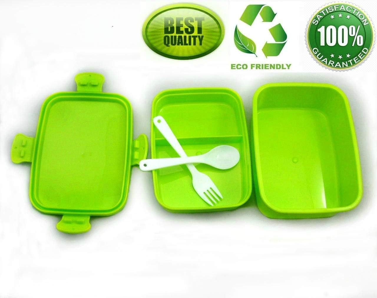 Banana Lunch Box - 2 in One with Fork and Spoon - Stackable Plastic Lunch/bento Box - Green.