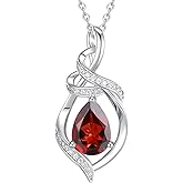 FANCIME Teardrop Gemstone Necklace for Women S925 Sterling Silver Elegant Ribbon Pendent Birthday Gifts for Her, 16"+2" Inches
