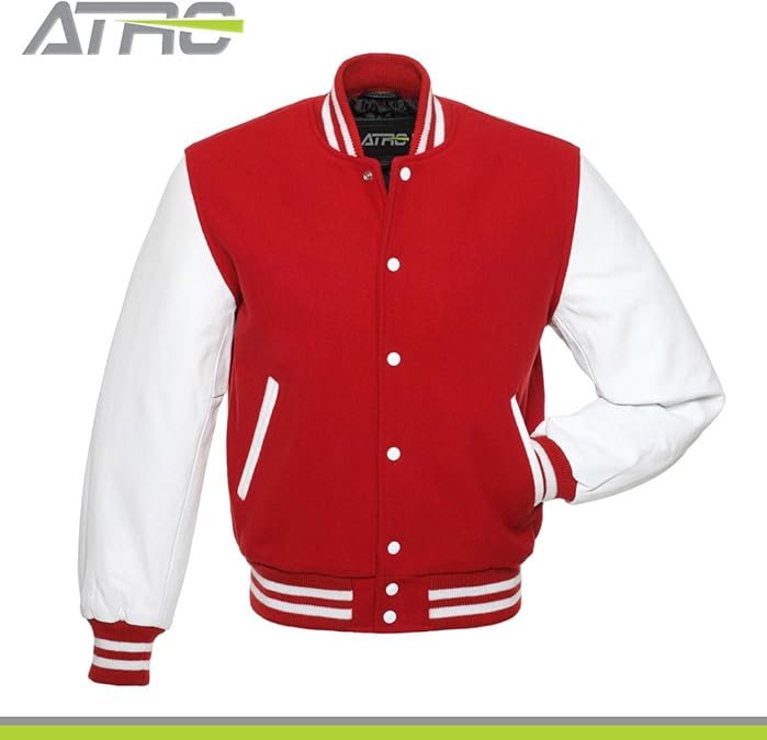Amazon.com: Varsity Letterman Jacket with Real Leather Sleeves - Red/White (2XL): Shoes
