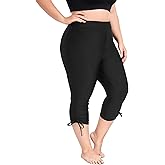 FOREYOND Plus Size Swim Capris Pants for Women High Waisted Swimming Leggings Tankini Rash Guard Bottoms Swimwear Shorts
