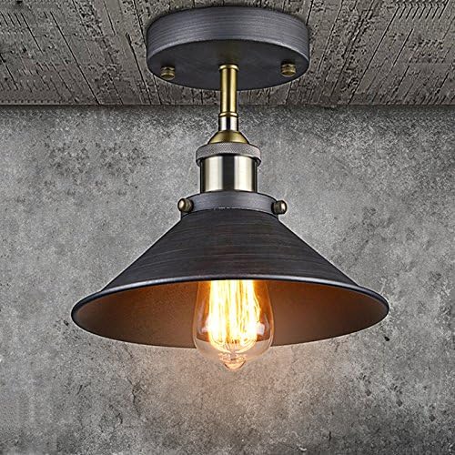 YOBO Lighting Industrial Edison Vintage Mini 1-Light Flush Mount Ceiling Lamp Fixture, Antique Finish