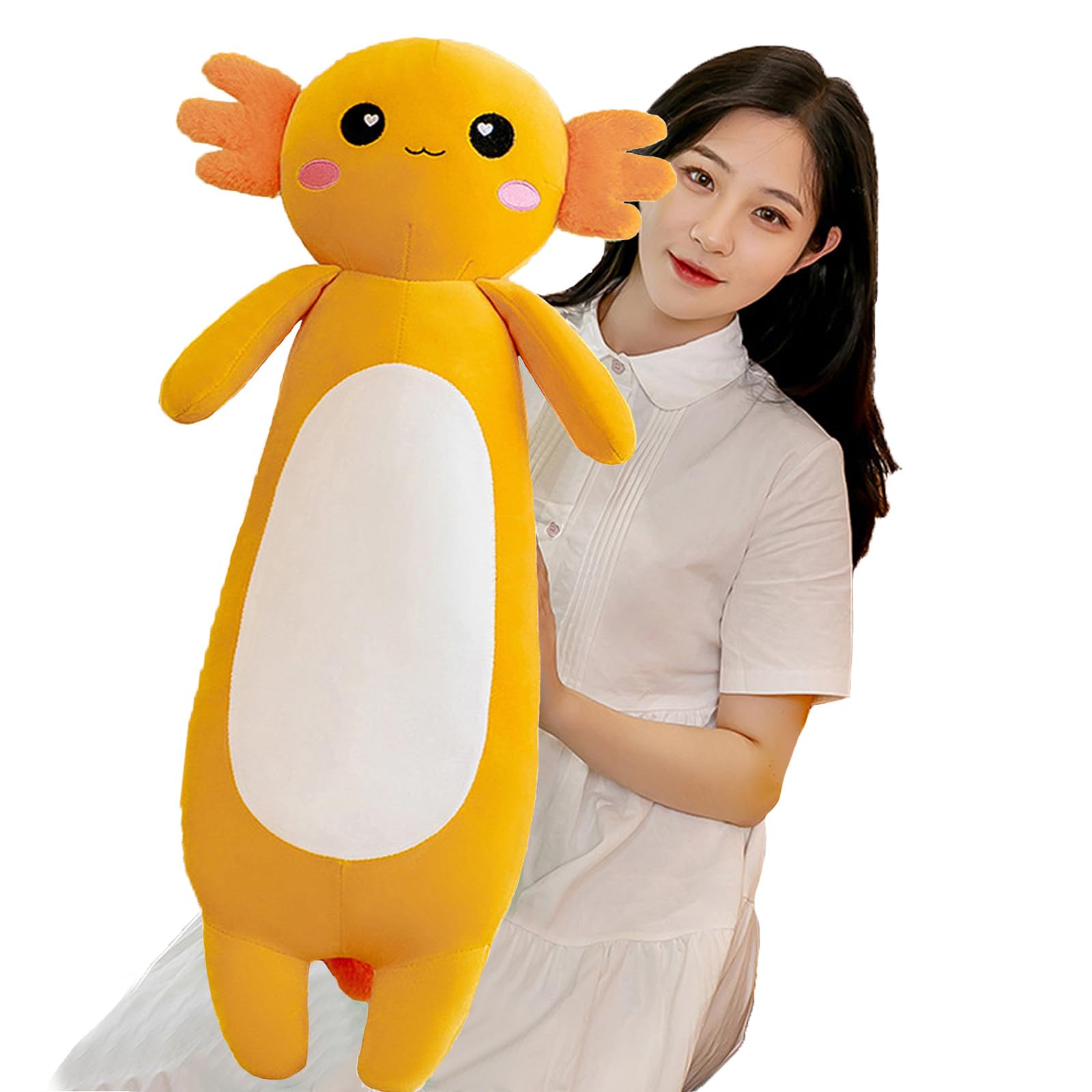 Aiuidun Long Axolotl Plush Pillow, Cute Axolotl Stuffed Animal Body Plush Soft Plushies Doll Toy for Girls Boys(80cm/31.49inch,Orange)