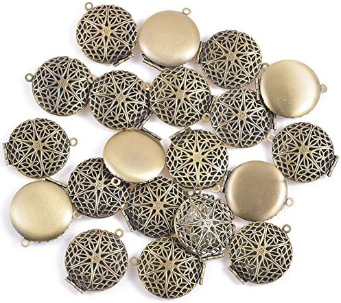 Romance Diffuser Locket Pendant Charms 20pcs Antique Bronze Photo Locket Charm Filigree Pendant
