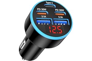 Car Charger USB C, 5-Port 90W Super Fast Car Phone Charger, Dual PD 30W & QC Type C Car Charger, Cigarette Lighter Adapter wi