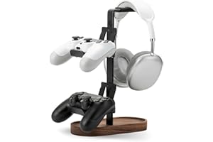 muso wood Gaming Headphones Stand, Walnut & Aluminum Headset Stand for Desktop Organizer, Suitable for PS5, Xbox, Switch, Air