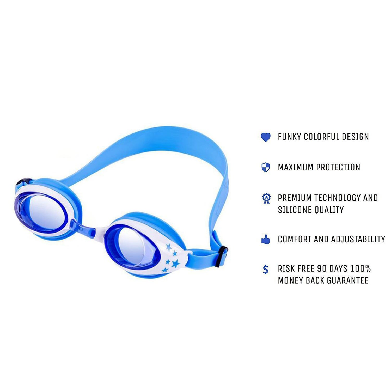 Bonnet de Bain pour Enfants, Lunettes de Natation avec 3 Nez Réglables et Protège-Oreilles Antibuée et antibrouillard pour Les Enfants (Bleu)