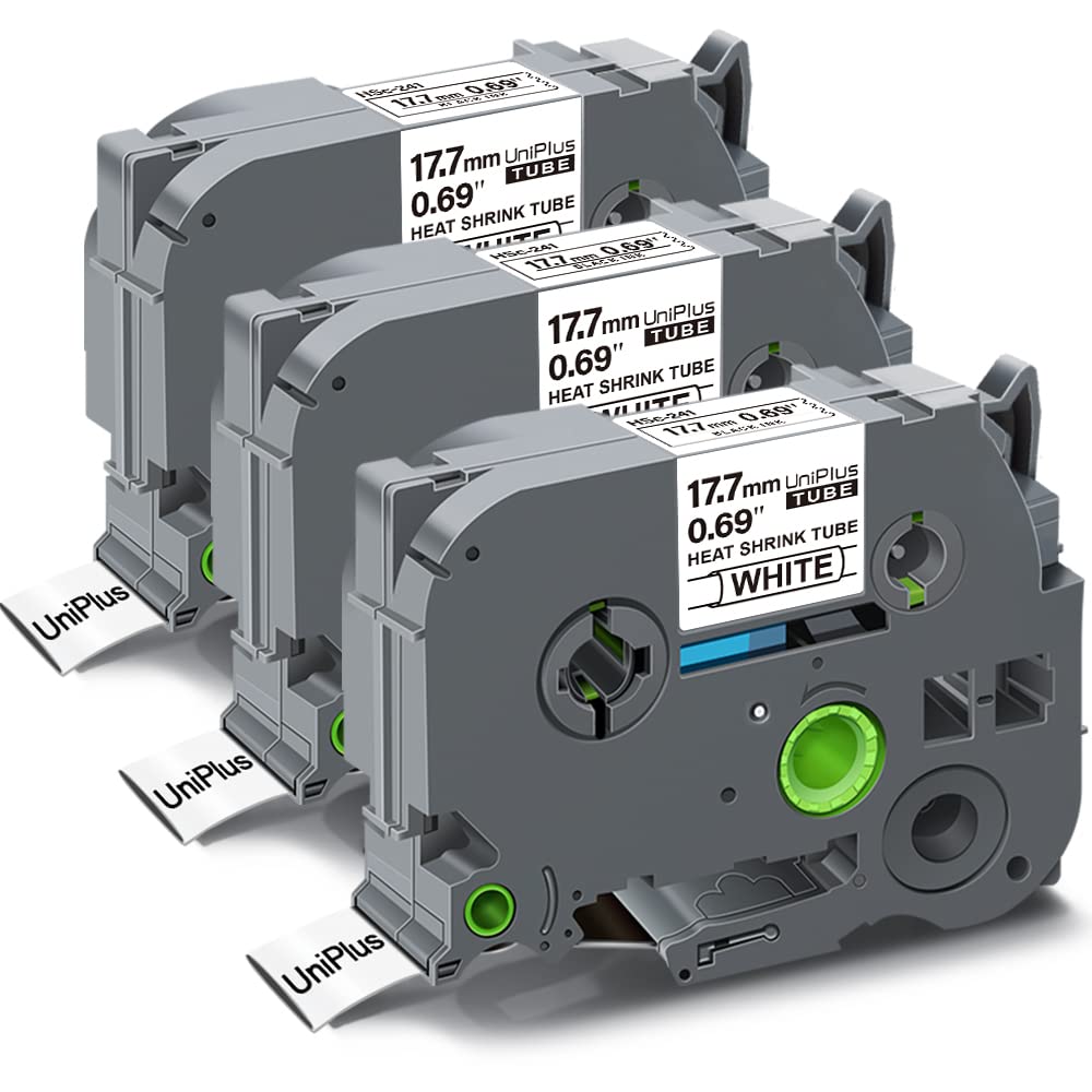 UniPlus 3X Compatible with Brother Tze 17.7mm Heat Shrink Tube Label Tape Replacement for HSe-241 HSe241 Black on White for P-Touch PT-D600 PT-P700 PT-P750W PT-E550WVP PT-9700PC PT-E300VP PT-P900W