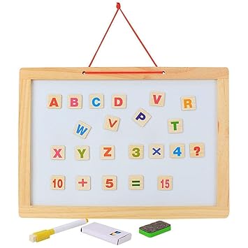 Emob Wooden Educational 2 in 1 Double Sided Magnetic Drawing Board with Tanagram for Kids