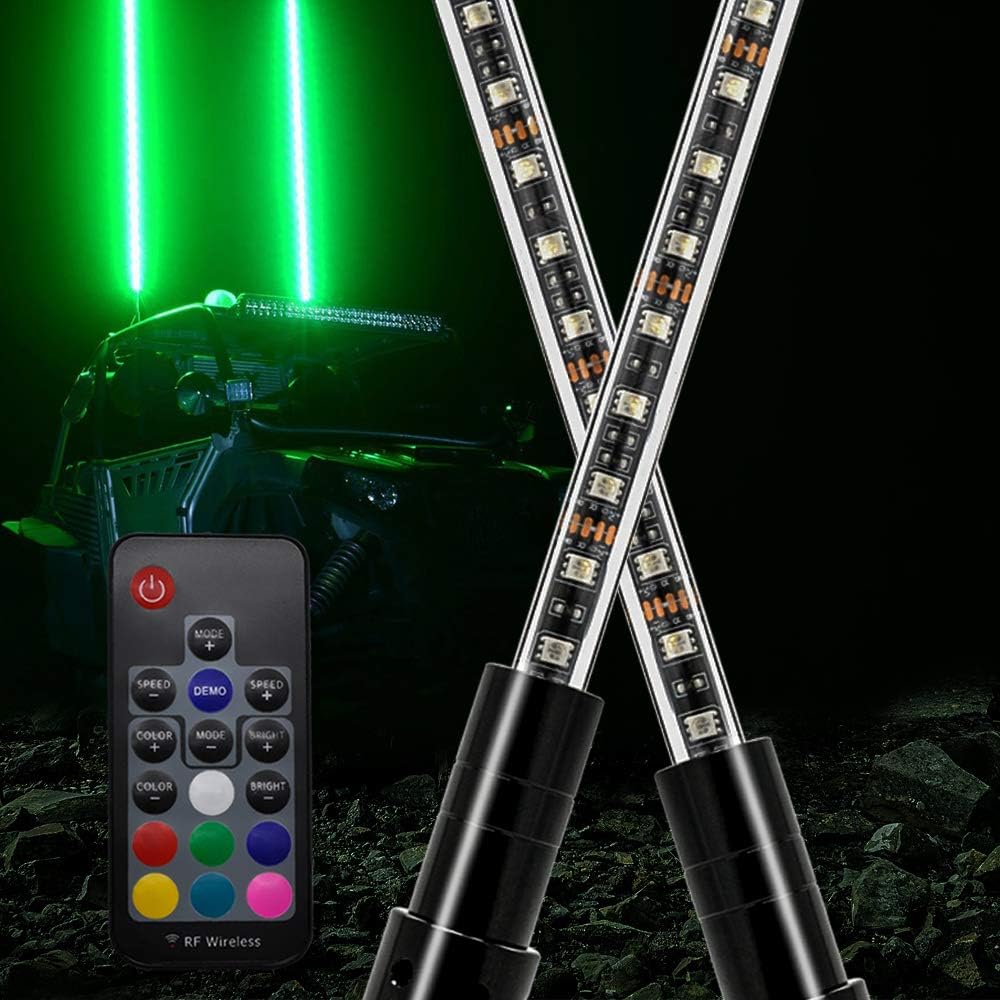 2X GTP 6ft LED Whip Lights - 20 Color RGB - 21 Modes Waterproof Lighted Whips Antenna Flag Pole for UTV ATV Polaris RZR 4 Wheeler Offroad Jeep Can-am Maverick X3 Yamaha Sand Dune Buggy 4X4 Truck Quad