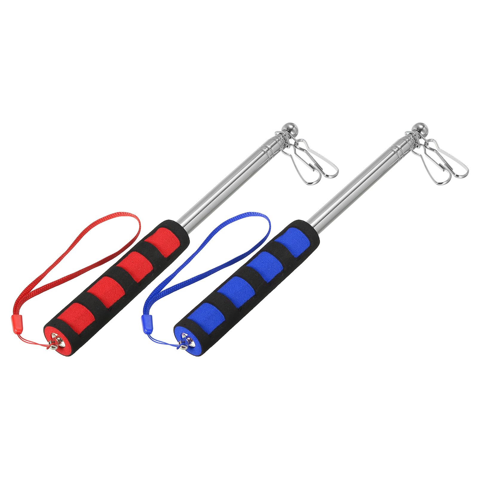 PATIKIL 4 Feet Telescopic Handheld Flagpoles, 2 Pcs Non-slip Sponge Handle Stainless Steel Portable Collapsible Teacher Pointer Tour Guide Flag Pole with Clips, 6 Sections, Red Blue