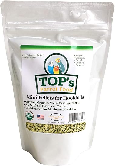 Amazon Com Top S Parrot Food Mini Pellets Bird Food For Budgies Cockatiels Parrotlets Lovebirds Parakeets Non Gmo Peanut Soy Corn Free Usda Organic Certified 1 Lb Pet Supplies