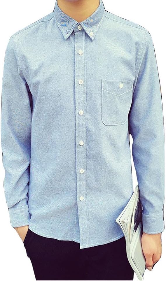 Amazon Spinas スピナス メンズ 春 秋 オックスフォード シャツ きれい色 無地 カジュアル 長袖 全5色 グリーン ブルー ピンク グレー ネイビー Xl ブルー シャツ 通販