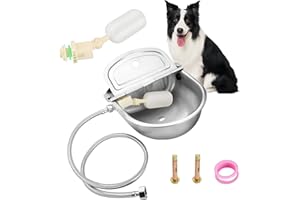 MAOPINER Water Dispenser for Dog Stainless Steel Automatic Water Bowl Dispenser, Water Trough Waterer Dispenser Self-Filling Trough with Float Valves and Pipe Hose (Without Drain Hole)