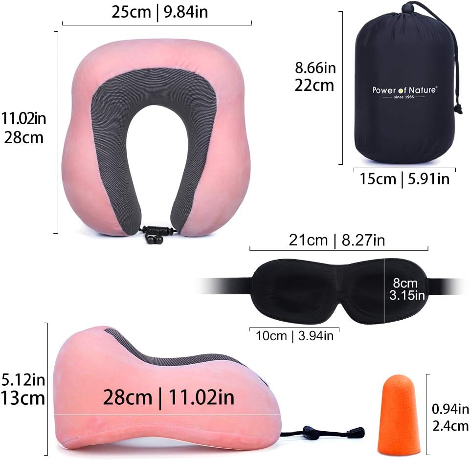 Power of Nature Travel Pillow Luxury Memory Foam Neck & Head Support Pillow Soft Sleeping Rest Cushion for Airplane Car & Home Best Gift(Pink): Home & Kitchen