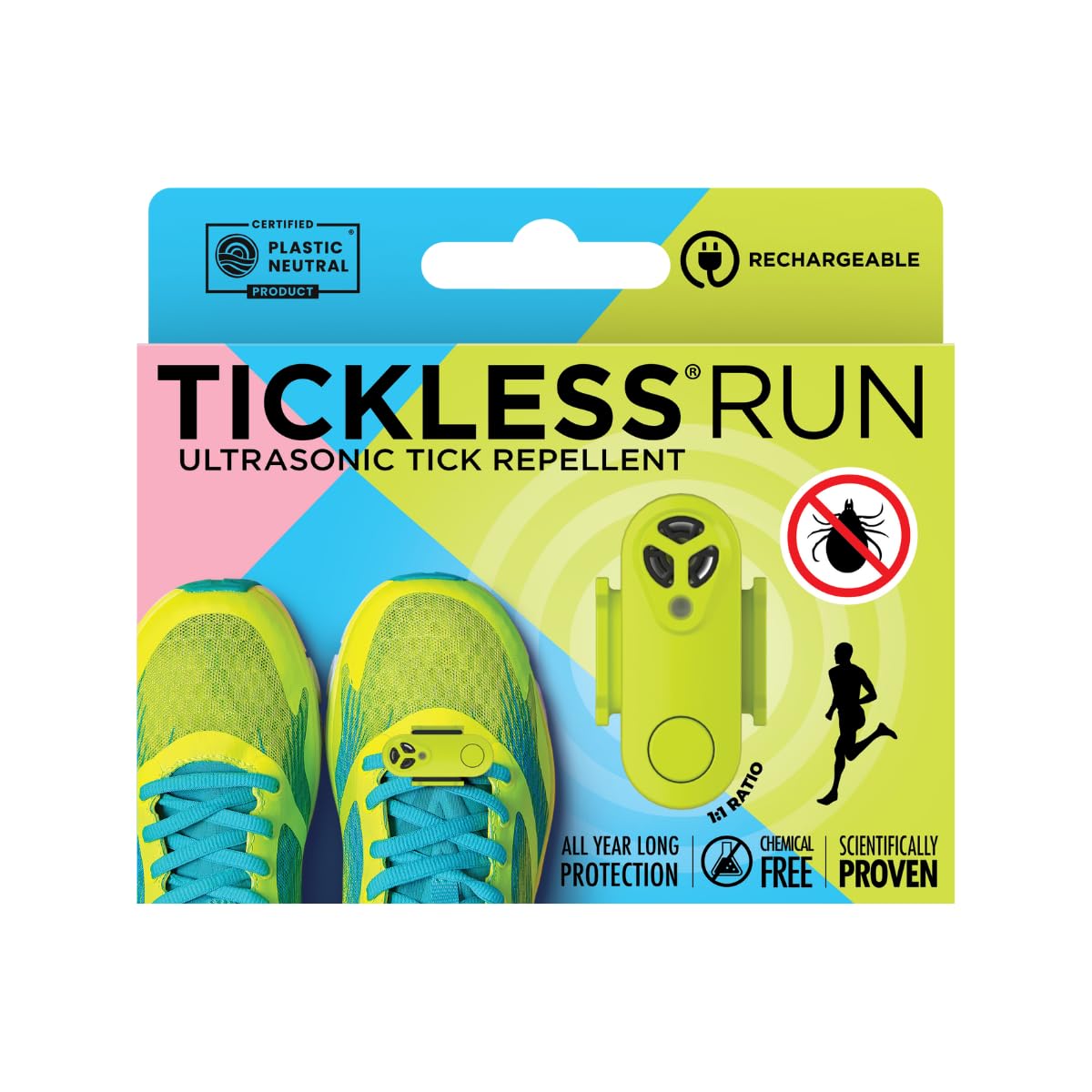 Tickless Run | Ultrasonic Tick Repeller for Runners | for All Ages - Neon Yellow