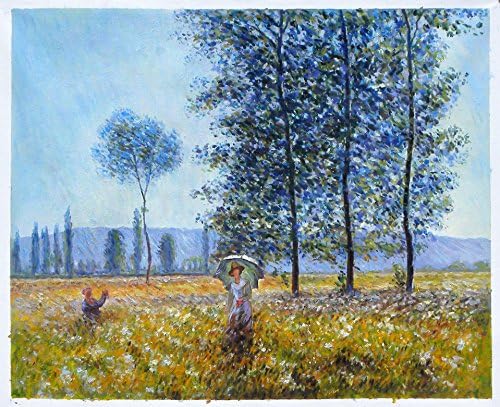 Sunlight Effect Under the Poplars - Claude Monet hand-painted oil painting reproduction,sunlit impressionist landscape,mother and son figure (29.3 x 36.6 in.)