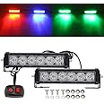 LED Emergency Strobe Lights Bar 2Pcs Red Blue Change Green Double Color Warning Police Grille Lights Bar Surface Mount Fit for Motorcycle POV Utility Vehicle Construction Vehicle and Tow Truck Van