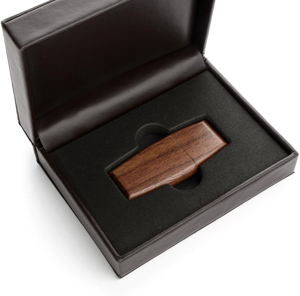 SameDayFlash 16GB Walnut USB 2.0 Flash Drive - Magnetic Cap - Wildwood Body - Packaged in a Elegant PU Black Leather Box