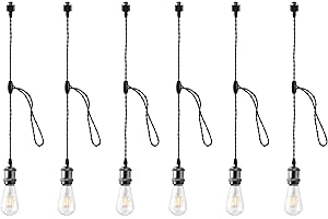Hiiglxii H Track Pendant Lights with Adjustable Cord, H Type Track Lighting Pendants Lights Fixtures with E26 Socket, Retro Vintage Style, Max Length 39.37 inch, Black 6 Pack(Bulbs Not Included)