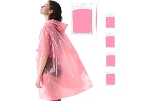 KAshack 4 Pack 《Thick》 Disposable Rain Ponchos for Adults with Hood Emergency Waterproof Rain Poncho for Camping Hiking Travelling Men & Women（Pink,4 Pack）