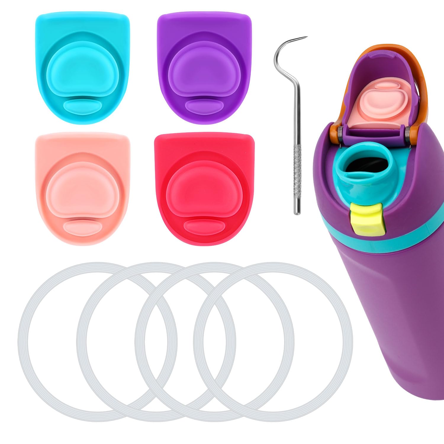 Gosknor 9pcs Water Bottle Replacement Parts Compatible with Owala FreeSip, Water Bottle Seal O Ring & Replacement Stopper for Owala 16/19/24/25/32/40oz Gasket Plug Lid Accessories BPA-Free