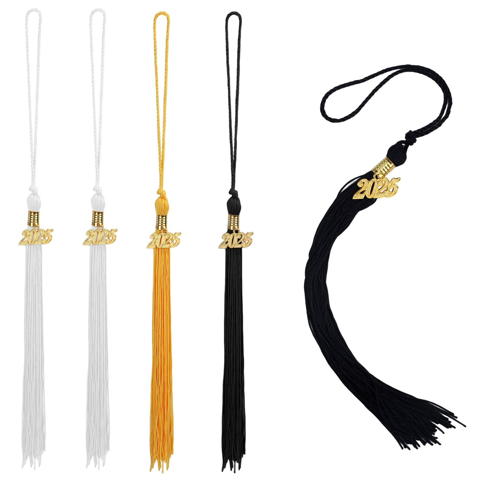 Photo 1 of 5pcs Graduation Tassel 2025, Polyester Academic Graduation Cap Tassel with Charm Ideal Grad Hats Hanging Accessories Decorations and Celebration Souvenir Gifts(Gold, Black, White)