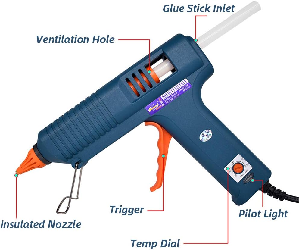 Craft Glue Gun Set, 150 Watts with 3 Copper Nozzles Temperature Adjustable DIY Repair Tool Professional Melting Glue Gun Include tweezer, Knife, Wrench, Finger Tips, Silicone mat and 5 Glue Sticks