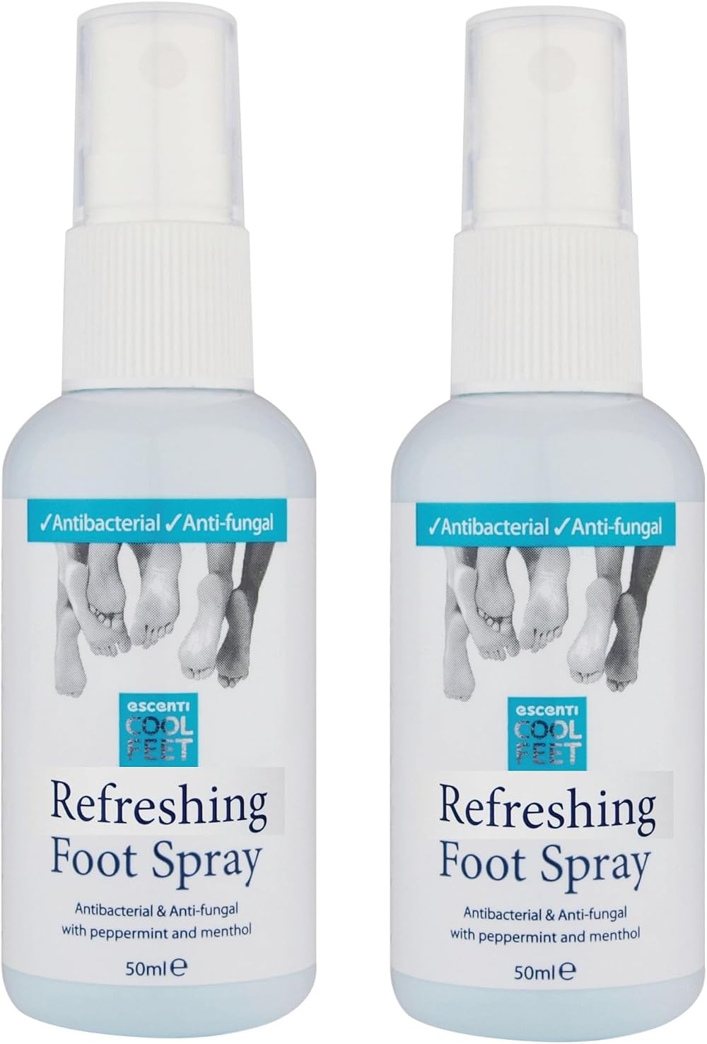 2 x Shop4allsorts Antibacterial Foot Spray 50ml Menthol Peppermint