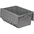 Akro-Mils 39160 Industrial Plastic Storage Tote with Hinged Attached Lid, (27-Inch L by 17-Inch W by 12-Inch H), Gray, (4-Pack)