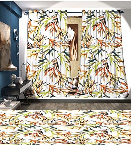 RuppertTextile Asian Window Curtain Fabric Watercolored Ethnic Bamboos Brush Paint with East Chinese Folk Art Style Boho Print Drapes For Living Room Multicolor