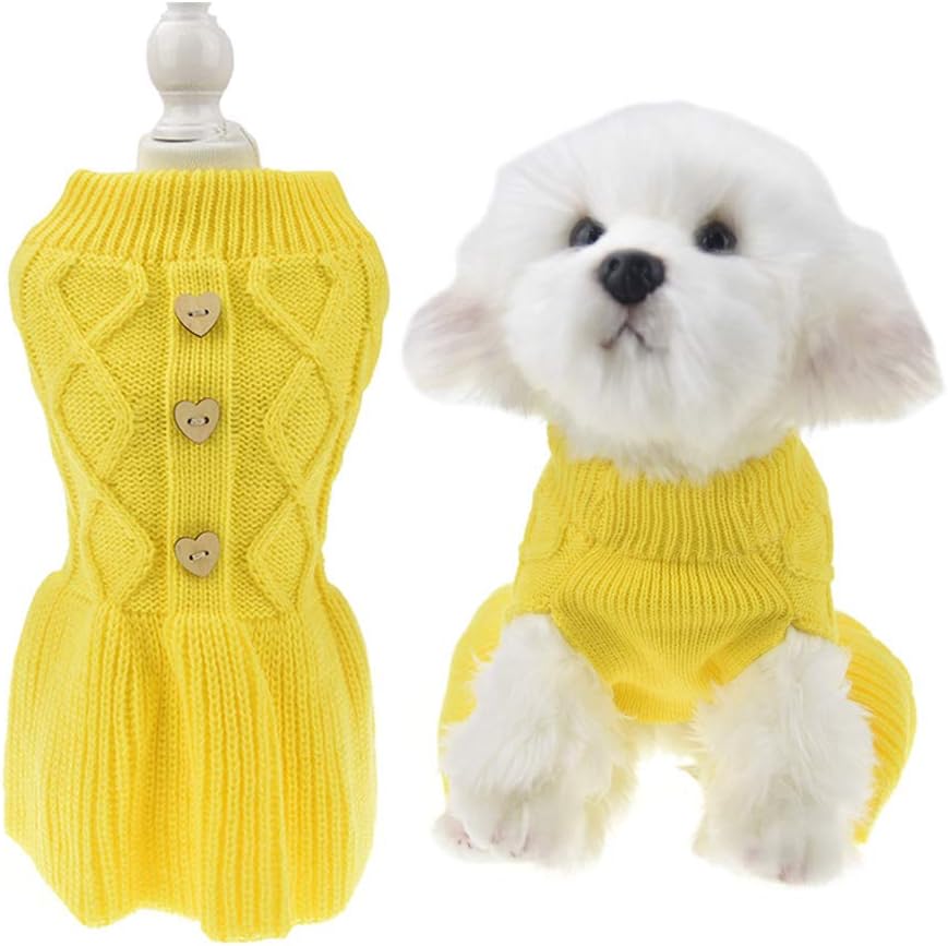 MuYaoPet Classic Dog Sweater for Cold Winter Dog Princess Dress Knitted Clothes for Dachshund French Bulldog Corgi