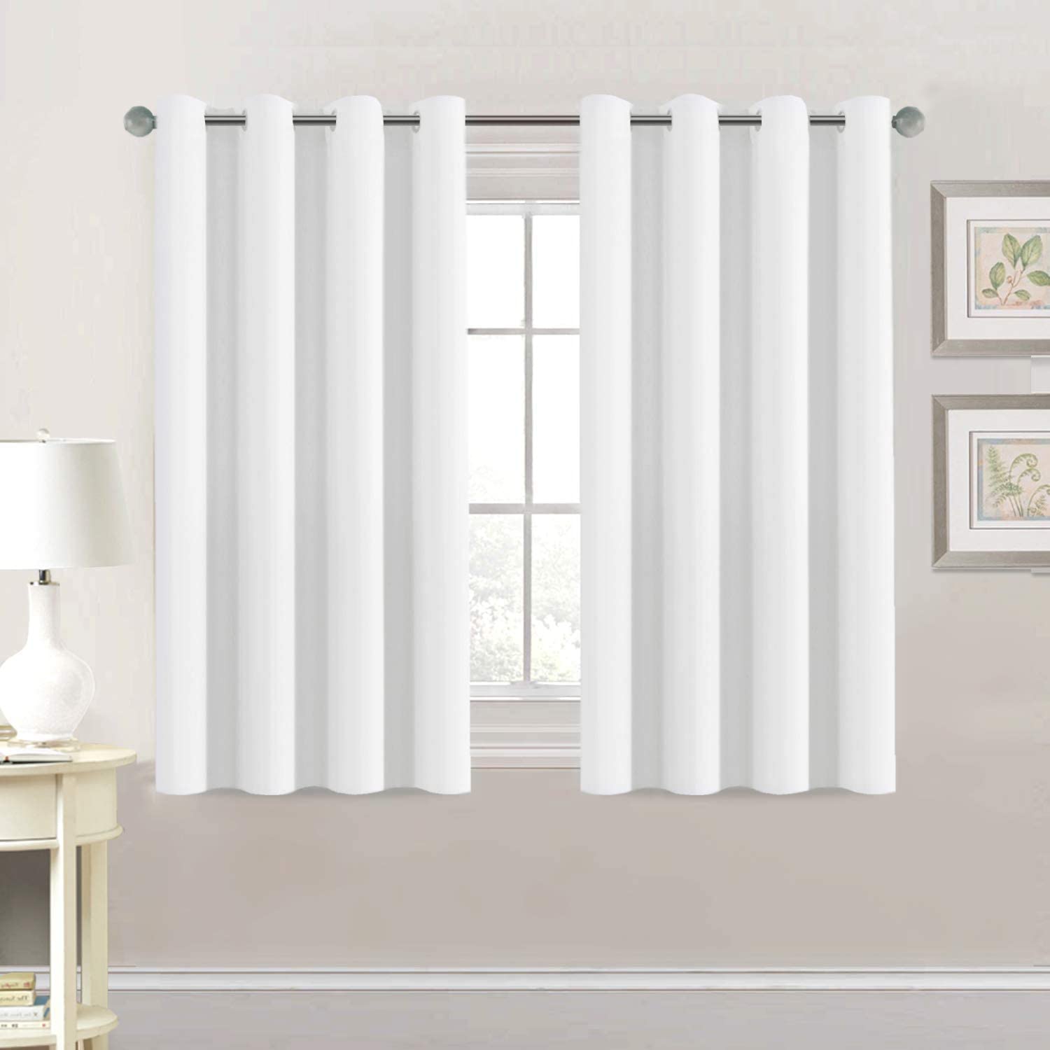 Photo 1 of H.VERSAILTEX Thermal Insulated Room Darkening White Curtains for Bedroom/Living Room - Classic Grommet Top (2 Panels, 52 Inch by 54 Inch)