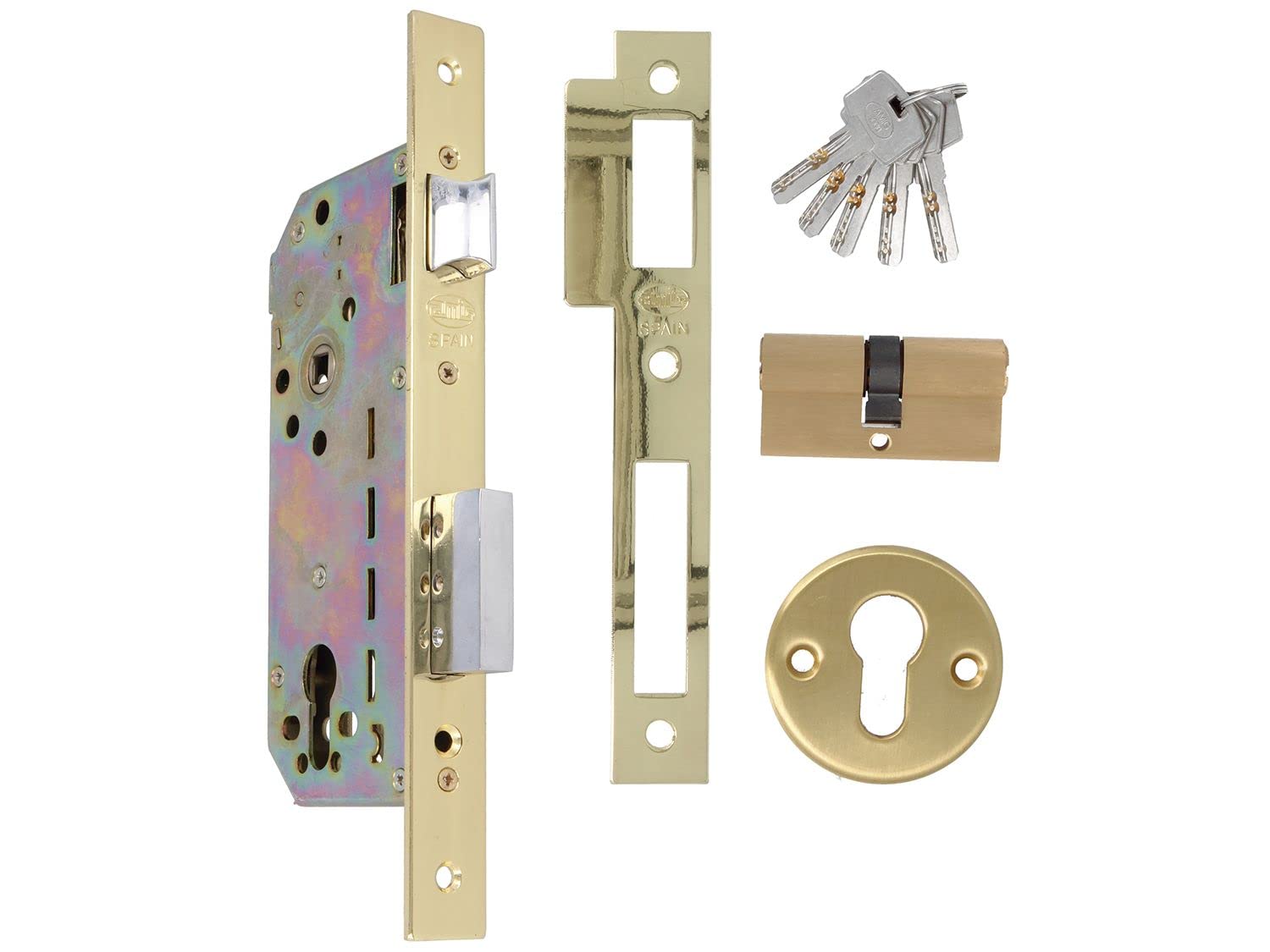 Amig - Brass Plated Mortice Lock 340 | 5 Lever Security | Reversible Handle | Anti-Drill Pin | Ideal for Wooden Doors | EN 12209:2004 Approved | Colourful, Steel