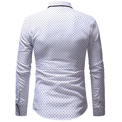 iZHH Fashion Mens Shirt Stylish Long Sleeve Slim Fit Luxury Casual Shirts Tops(White,US-XL)