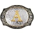 Western Belt Buckle Initial Letters ABCDMRJ to Z Cowboy Rodeo Small Gold Belt Buckles for Men Women
