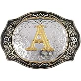 Western Belt Buckle Initial Letters ABCDMRJ to Z Cowboy Rodeo Small Gold Belt Buckles for Men Women