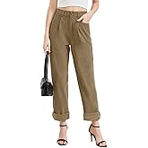 Rasutina Women Corduroy Pants Casual Fall Pants High Waisted Straight Leg Pants for Women Stretchy Work Trousers with Pockets