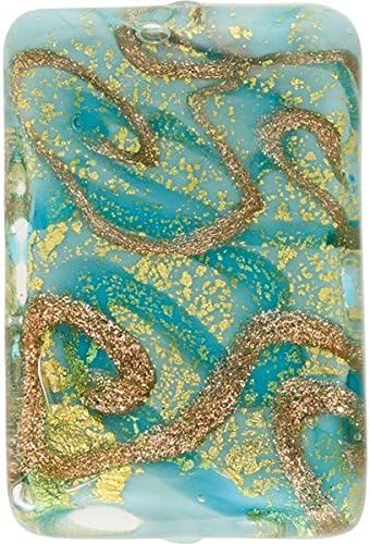 Turquoise and Aventurina Swirl 24kt Gold Foil Focal Rectangle 30x20mm Murano Glass Bead