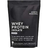 Sports Research&reg; Whey Protein Isolate Powder, Unflavored (2lb Bag) | 25g U.S. Grass-Fed Protein per Scoop | Essential Amino Acids &amp; BCAA's | Informed Sport, Non-GMO - 25 Servings