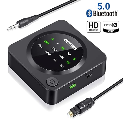 Bluetooth 5.0 Transmitter Receiver, BOIROS 2 in 1 Digital Optical