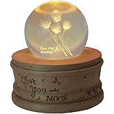 SOMOBOX Gift Wrapped Music Box K9 Crystal Ball with Projection and Rotating Wooden Base, 3D Effect Decorative Ball for Women Mom Girls Birthday,Mother's Day,Valentine's Day Gifts (Rose, Round)