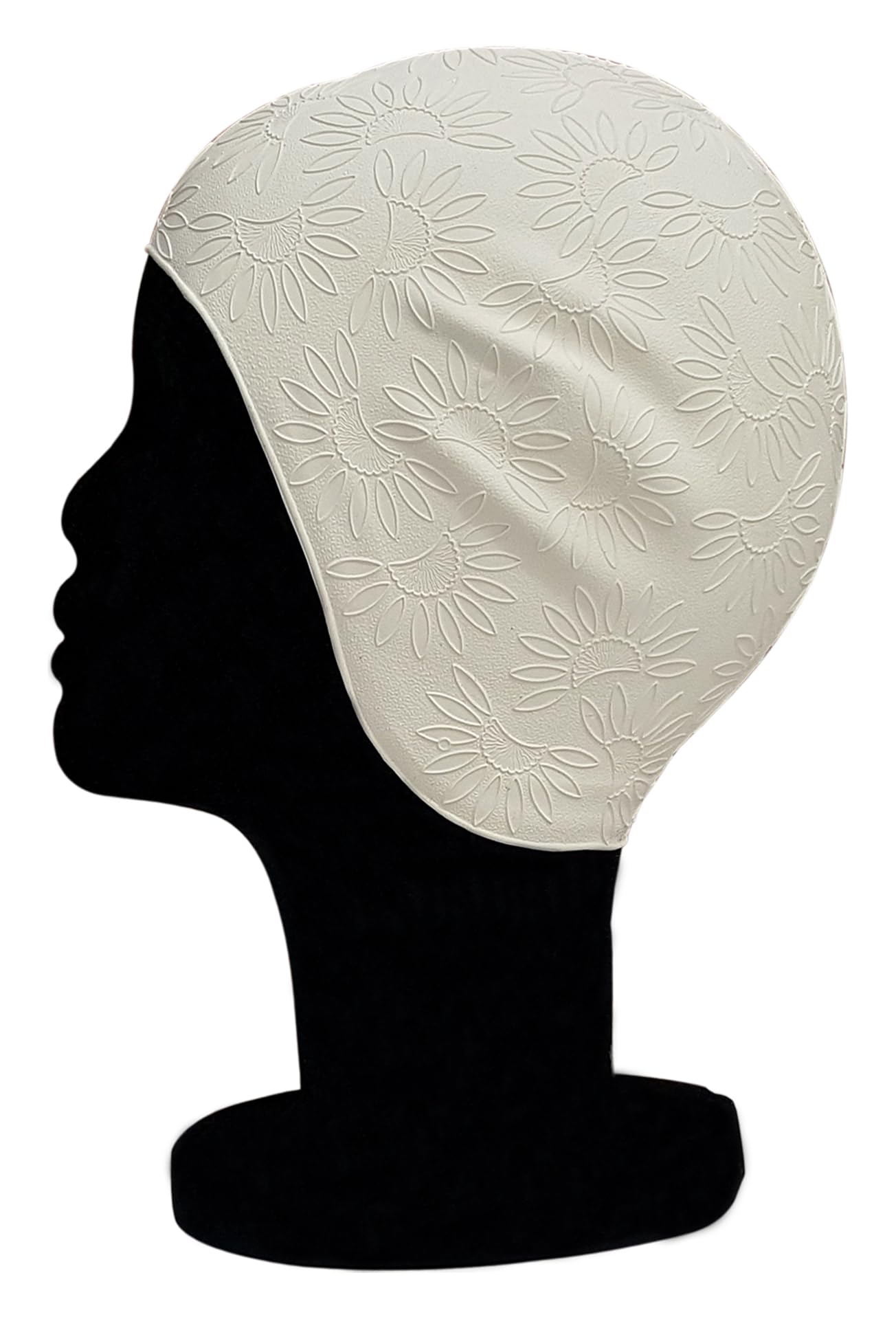 Blue Reef Moulded 3D Rubber Embossed Sunflower Design Vintage Style Ladies Strapless Swimming Hat Swim Cap One Size Small Adults Bathing Hat (White)