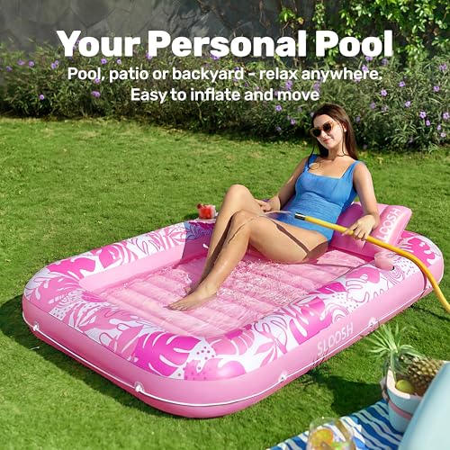 SLOOSH Inflatable Tanning Pool Float, 70"x46" Pool Floats for Adults with Pillow, 4 in 1 Float Tanning Raft, Sunbathing Bed for Sunbathing for Sunbathing for