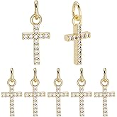 Beebeecraft 1 Box 10Pcs Gold Cubic Zirconia Cross Charms 18K Gold Plated Small Dangle Crucifix Charm for Jewelry Making Necklace Pendant Bracelet Earring