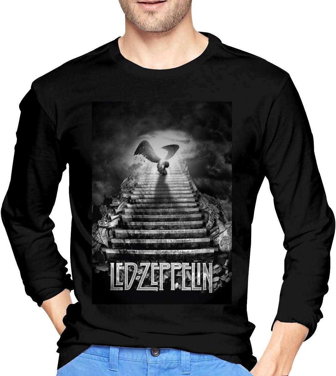 Led Zeppelin Mens Casual and Versatile Classic Crew Neck Long Sleeve T-Shirt