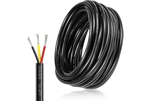 DEKIEVALE 20 Gauge 3 Conductor Electrical Wire, 16.4FT Black Stranded Low Voltage 20/3 Cable PVC Case, 20 AWG Tinned Copper 3 Wire Cable, Flexible Extension Power Cord for LED Lamp Lighting Automotive