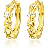 KINGWHYTE Daisy Earrings for Women 925 Sterling Silver Flower Hoop Earrings with Cubic Zirconia Small Huggie Earrings Daisy Jewelery Gifts for Birthday Wedding Graduation Gifts for Her