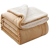 NANPIPER Reversible Sherpa Flannel Blanket Super Soft Fuzzy Lightweight Fleece Microfiber for Bed/Couch (50"x60",Beige)