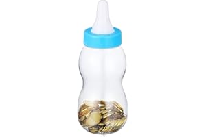 VICASKY Blue Baby Bottle Piggy Bank: Large Clear Plastic Coin Holder & Money Box Gifts for Kids