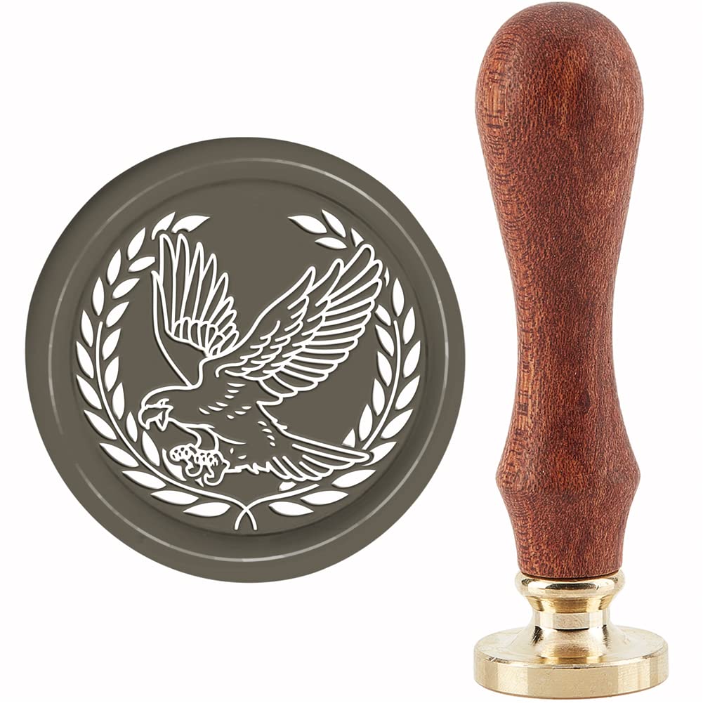 CRASPIRE Eagle Wax Seal Stamp Wheat Sealing Wax Stamps 30mm Retro Vintage Removable Brass Stamp Head with Wood Handle for Wedding Invitations Cards Gift Wrapping